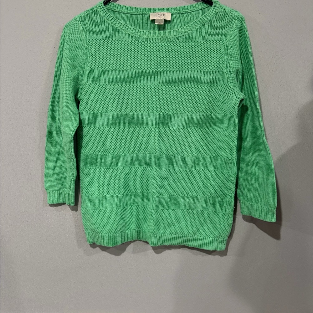 LOFT Mint Green Textured Stripe Knit Sweater - Small